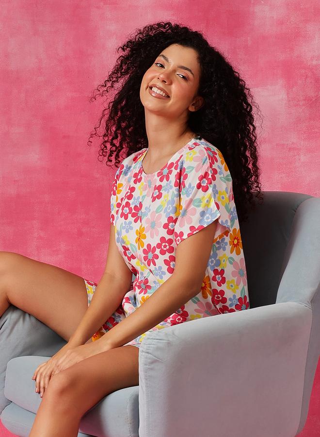 Clovia Floral Print T-Shirt and Shorts Set - Image 4